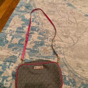 Michael Kors Dark Brown and Pink Crossbody Bag